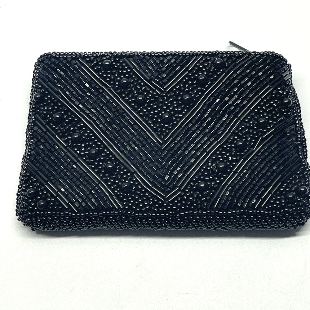 Vintage 1980s Courtenay Beaded Zipper Small Evening Coin Bag Purse Clutch